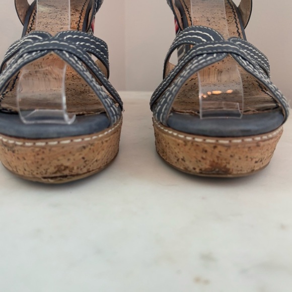 Splendid Kayla Rainbow Striped Blue Leather Boho Espadrille Wedge Sandals Size 8 - Picture 8 of 9